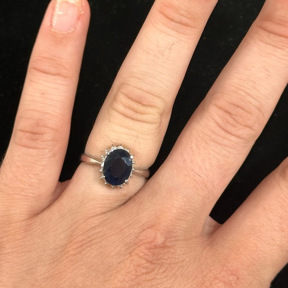 4.5ct Natural Blue Sapphire w White Diamond Halo Princess Diana Engagement Ring - Picture 9 of 17